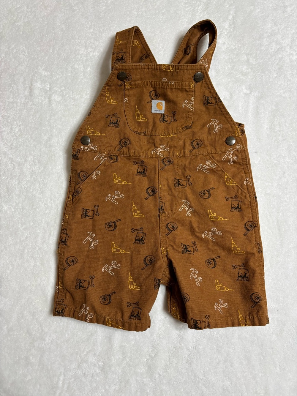 Carhartt Brown Kids Tool-Print Short Overalls